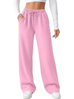 Women Pink Fall Athletic Joggers Gym Straight Leg Sweatpants Fleece Lounge Pants